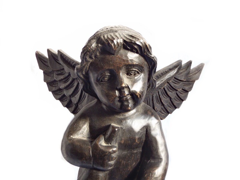 Antique Hand Carved Wooden Angel Decor