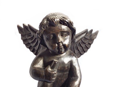 Antique Hand Carved Wooden Angel Decor