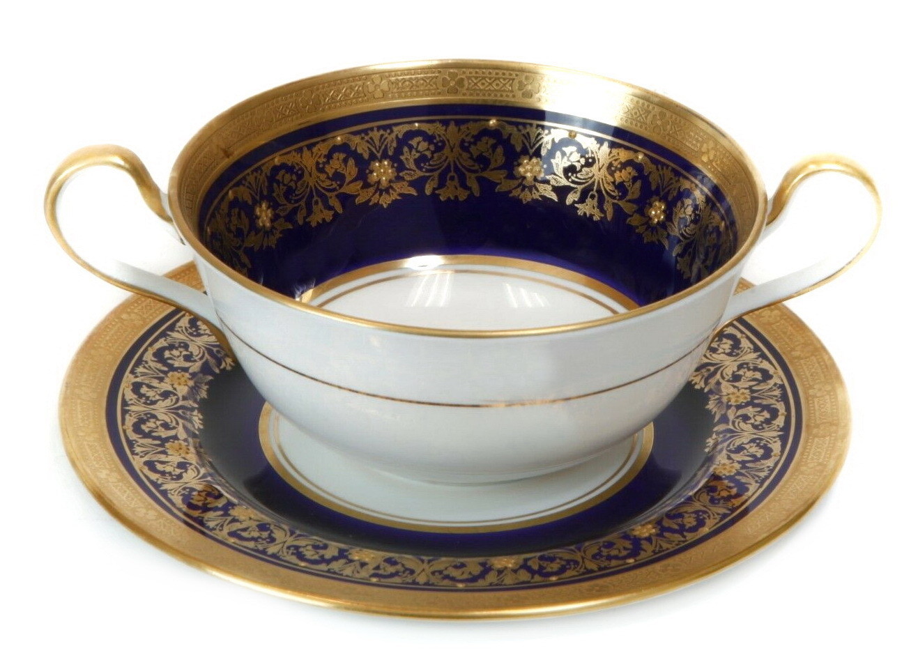 1930s Aynsley Kenilworth Cobalt and Gold Bouillon Cups