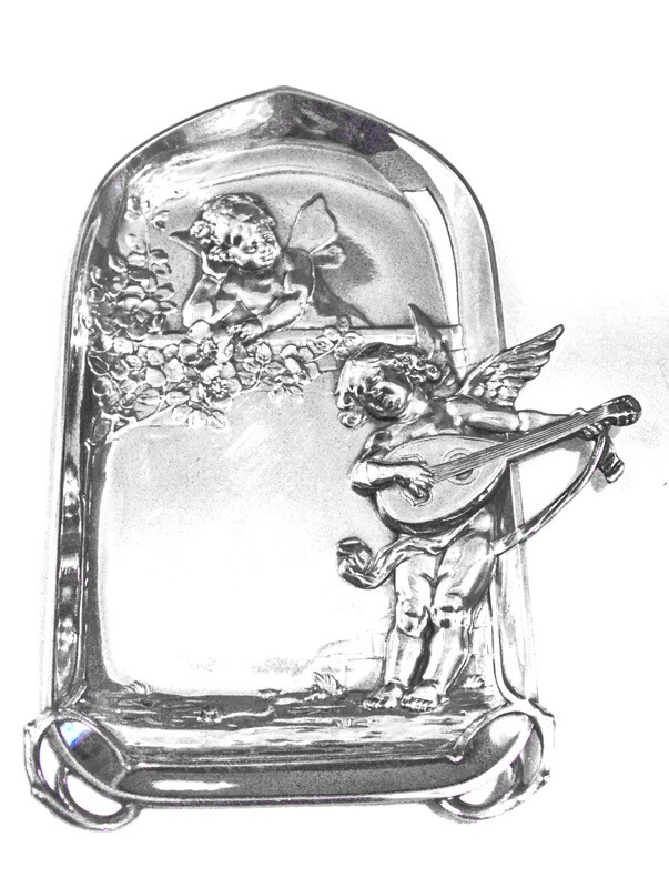 WMF Silver Girl Chrubs Kittens Vanity Calling Card or Jewelry Tray