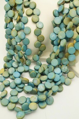 Stunning  Blue Tone Wood Disc Necklace 