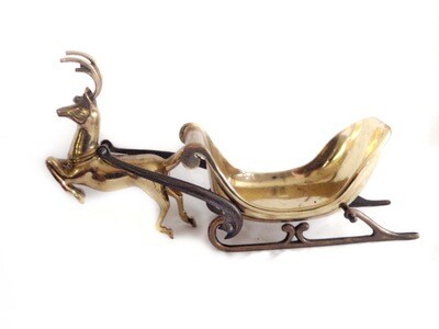 Vintage Sold Brass Reindeer and Santa Sleigh