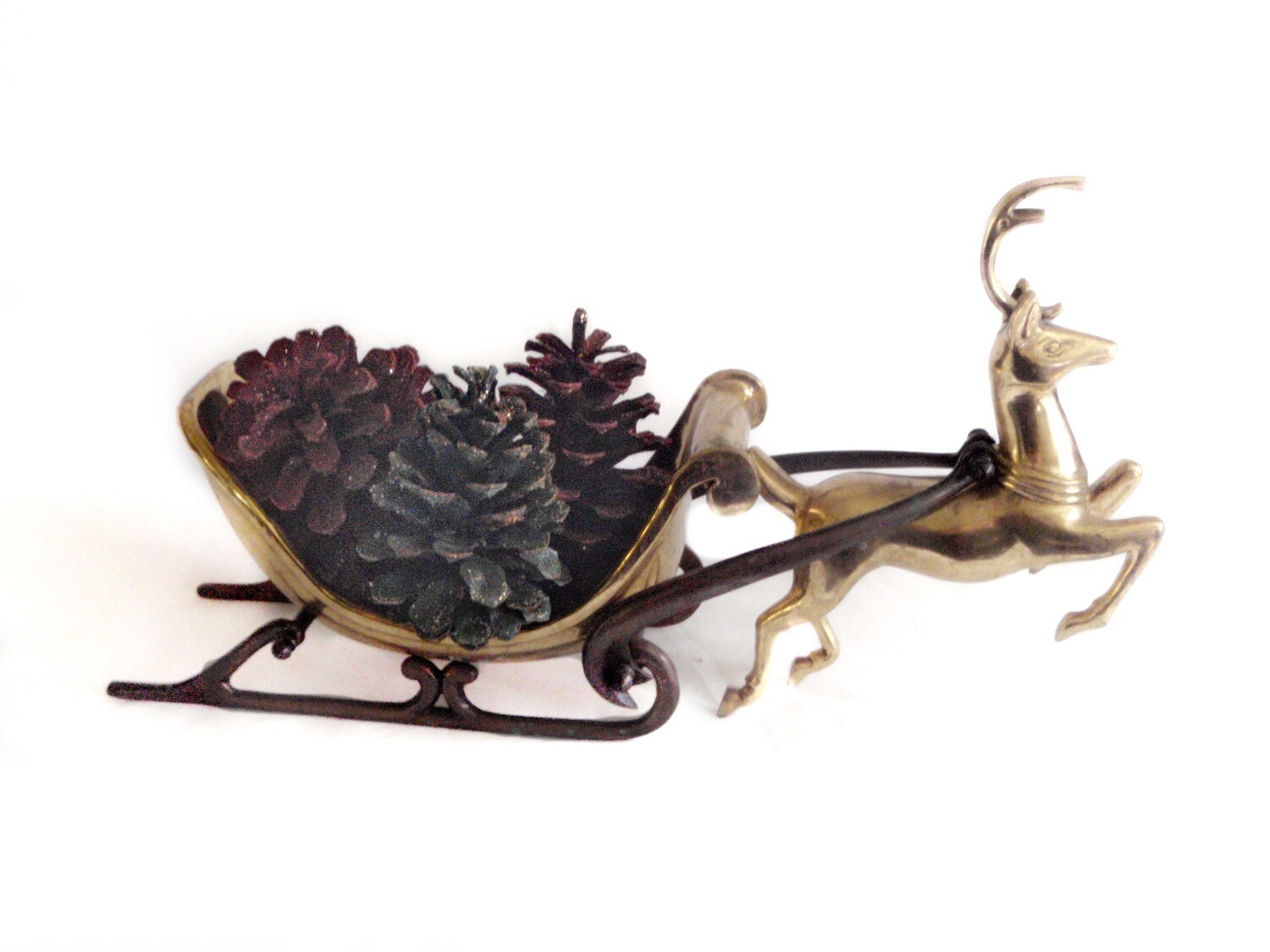 Vintage Brass Bronze Reindeer and Sleigh for Xmas