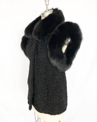 RARE Exquisite Black Persian Lamb and Fox Vest SM