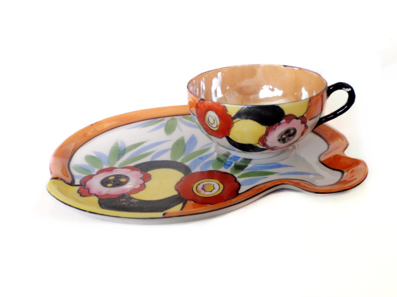 1920s Hand Painted Snack Luncheon Set