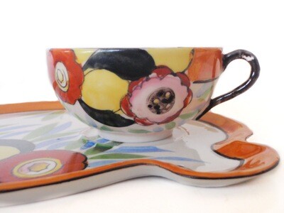 1920s Hand Painted Snack Luncheon Set