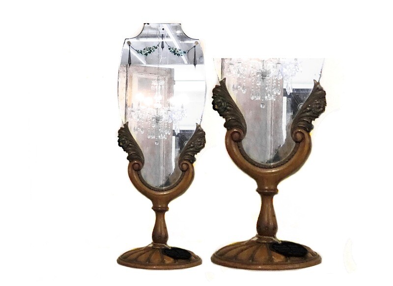 Rare 1800s Antique French Carved Wood Table Mirror