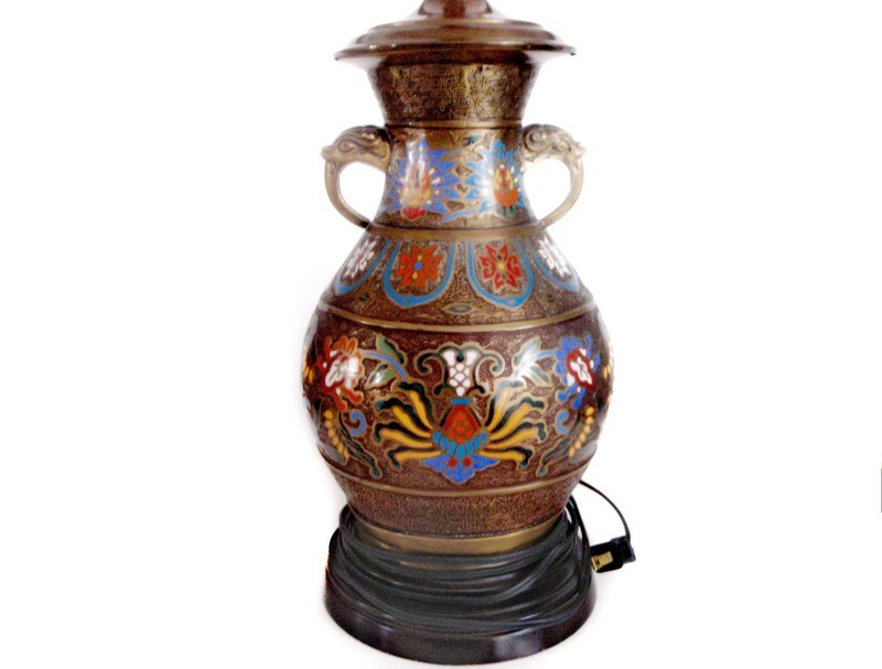 VTG Sold Bronze Champleve Cloisonne Table Lamp
