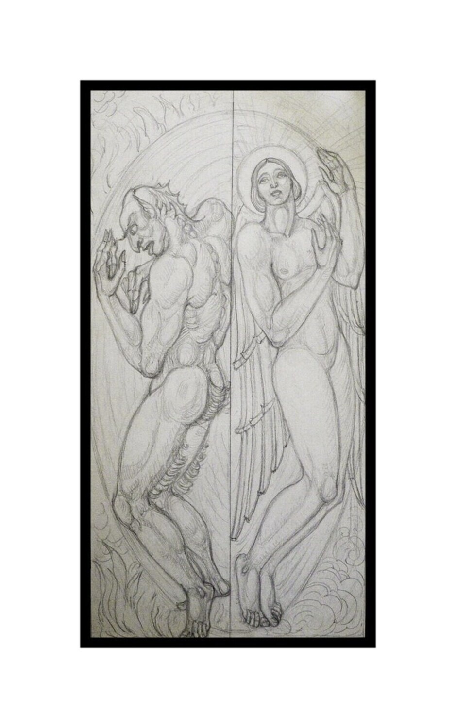 Allegorical Drawing Heinrich Arad Schmidt Angel and Devil Scene