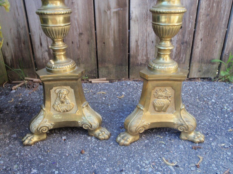 French Bronze Tripod Base Candleholders 