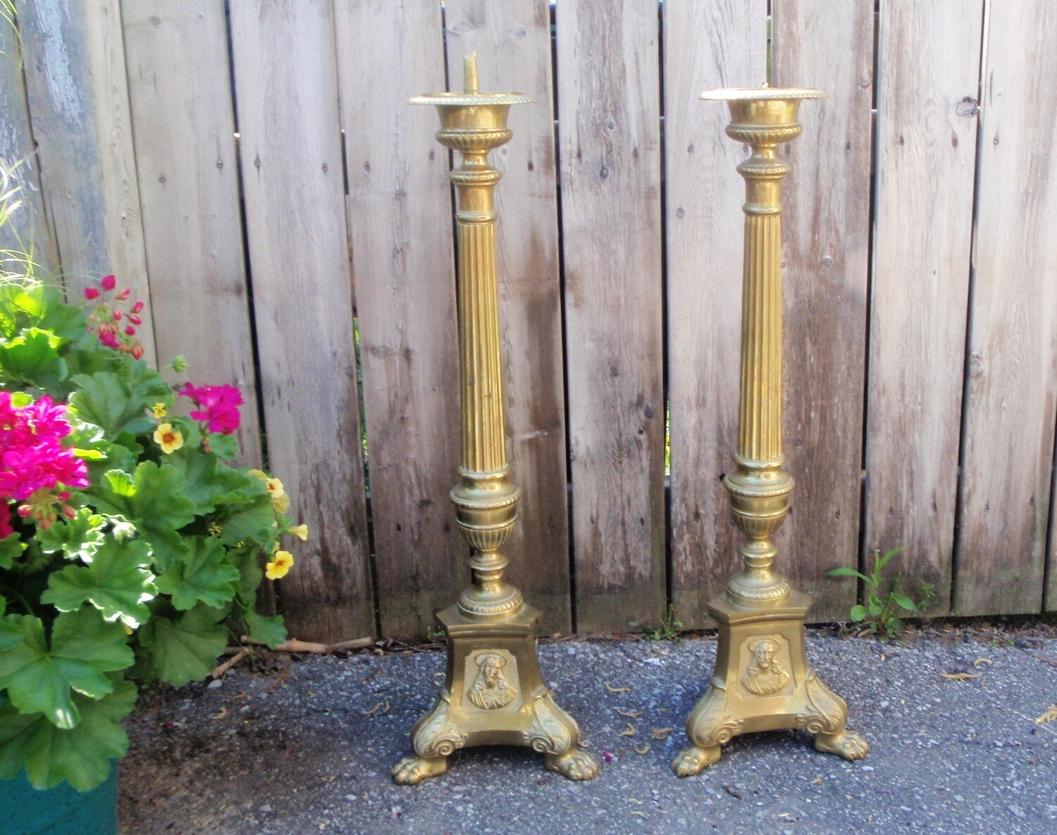 1800s Pair French Bronze Church Alter Floor Candleholder