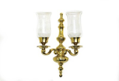 MCM Pair Solid Brass Hurricane Shade Double Candle Sconces