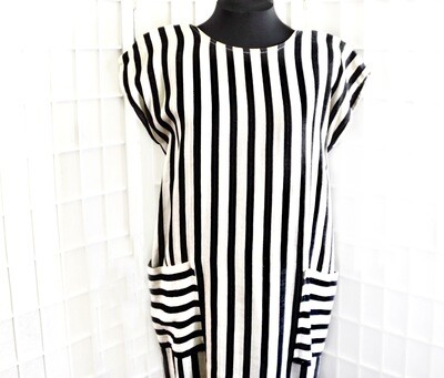 Italian Black Beige Striped Linen Shift 