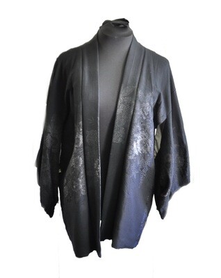Black Haori Kimono Jacket with Gold Silver Embroidery