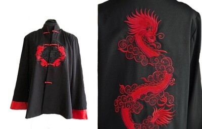 Dynamic Black Kimono with Red Dragon Motif