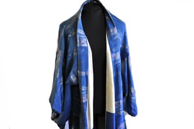 Vintage Blue Silk Full Length Unisex Kimono