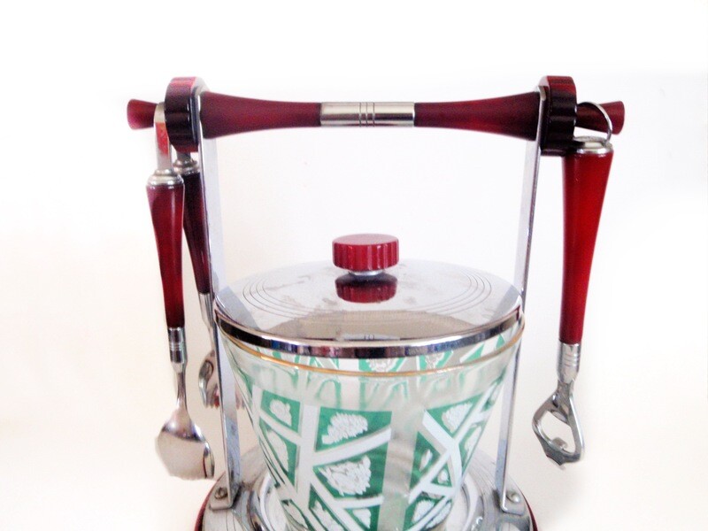 Glo-Hill Cherry Bakelite Chrome Bar Set