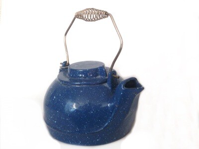Art Deco 20s Blue Graniteware Enameled Cast Iron Kettle