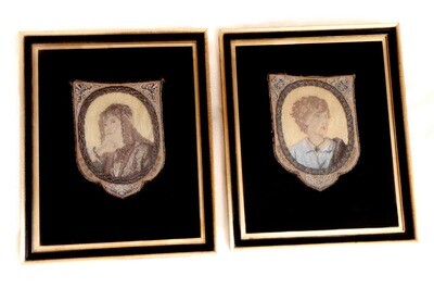 2 Antique Beaded Ladies Embroidery Needlepoint Framed Art