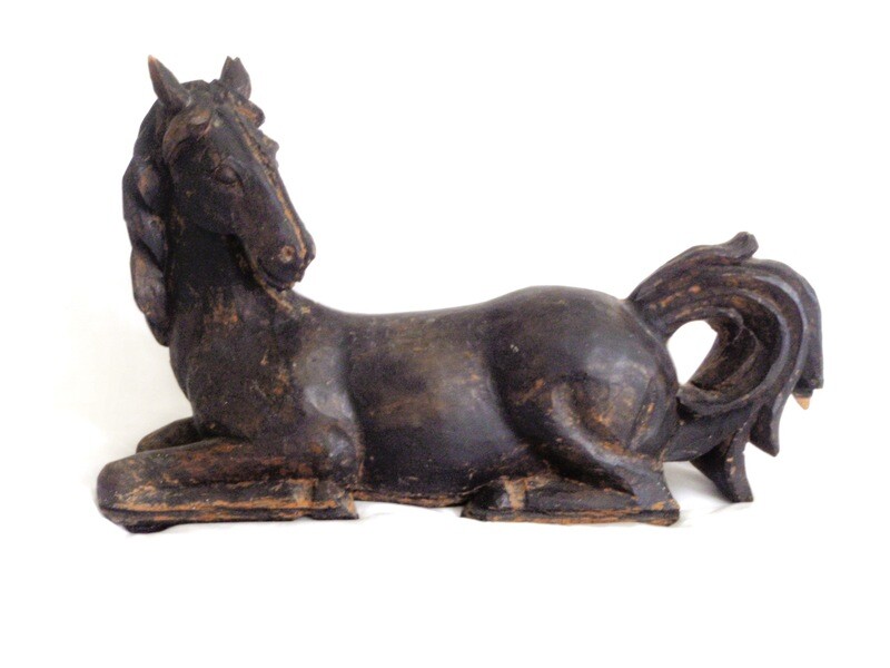 Antique Hand Carved Primitive Folk Art Wooden Horse Statue