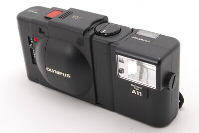 Vintage 80s Olympus XA Camera and Flash in Case