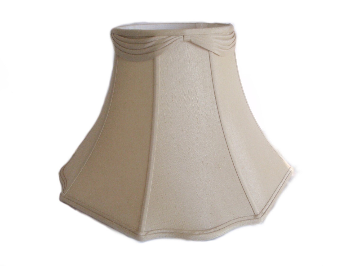 2 MCM Neutral Raw Silk Lamp Shades with Swags