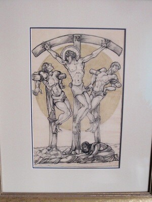 1920 Heinrich Arad Schmidt Church Crucifixion Stained Glass Drawing
