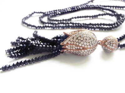 Art Deco Crystal Pendant  Jet Beaded Bangles and Chain