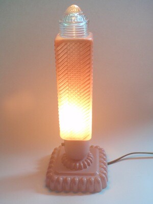 2 Art Deco Pink Glass Lamp Lighting 1930s Skyscraper Vintage Retro