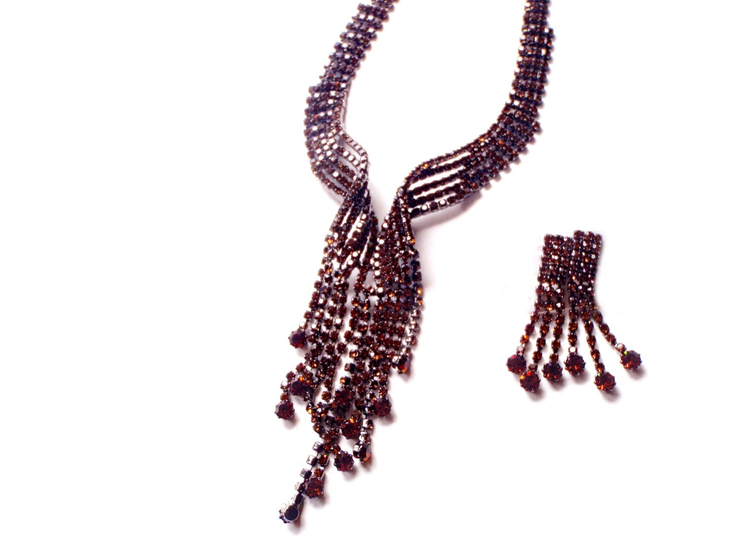 50's Mid Century Topaz Rhinestone Necklace Earrings
