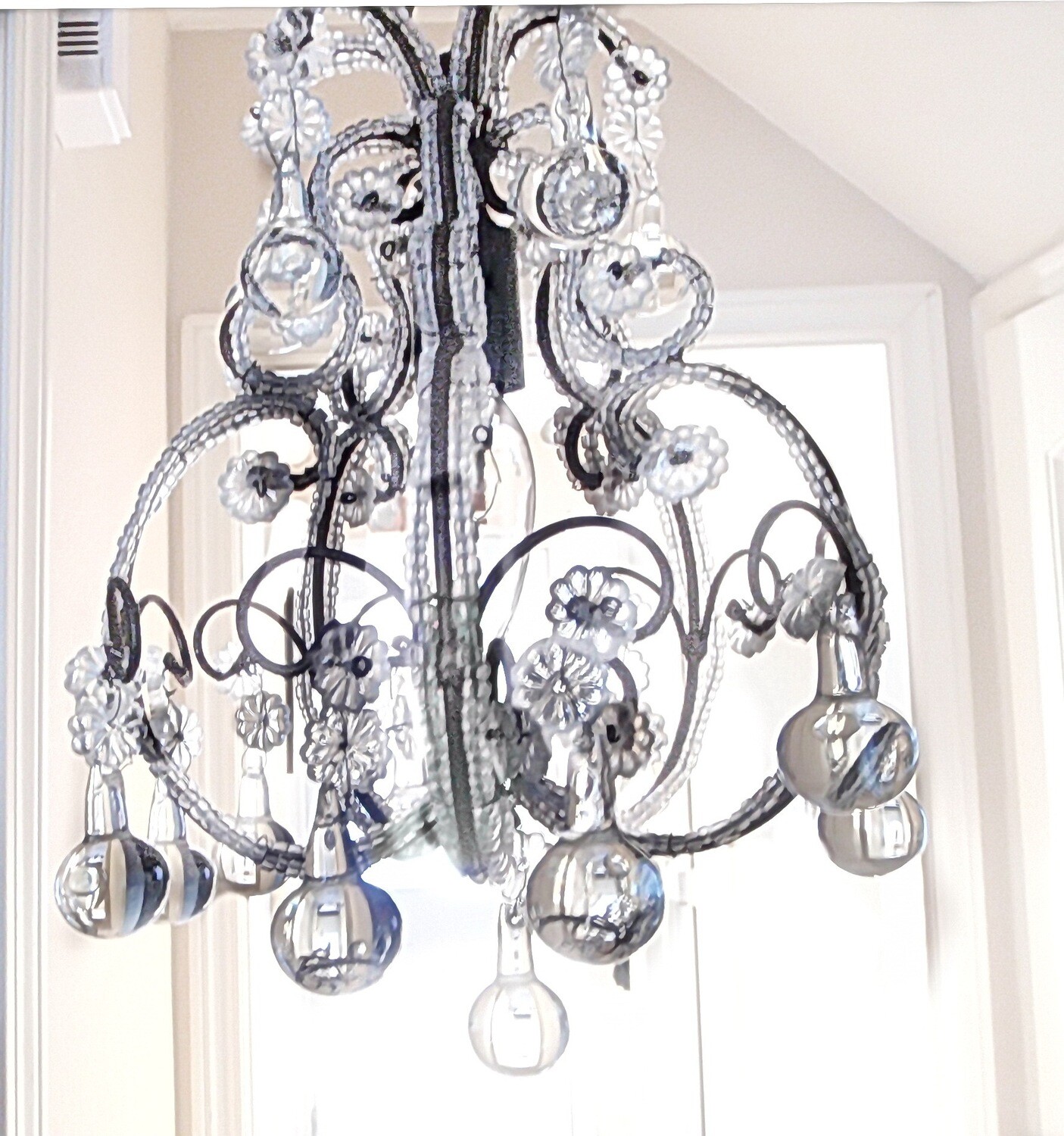 Antique beaded cage chandelier with swags, fleurets and Murano drops