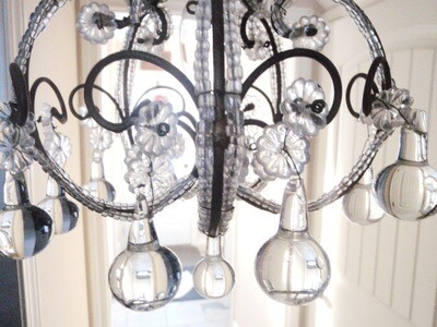 Antique beaded cage chandelier with swags, fleurets and Murano drops