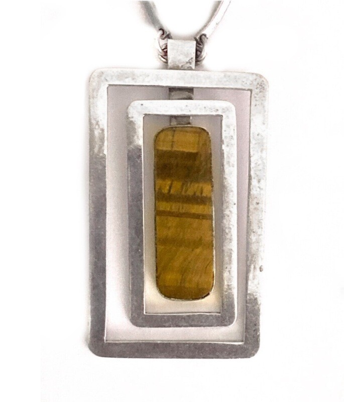 RARE Taxco Mexico Silver Tiger Eye Pendant and Chain