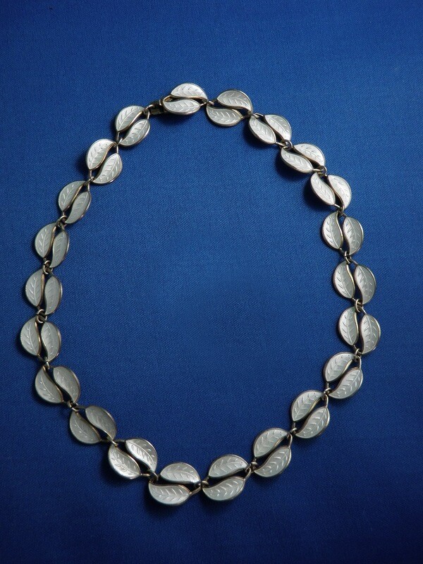 David Andersen Guilloche Double Leaf Necklace and Clip Earrings