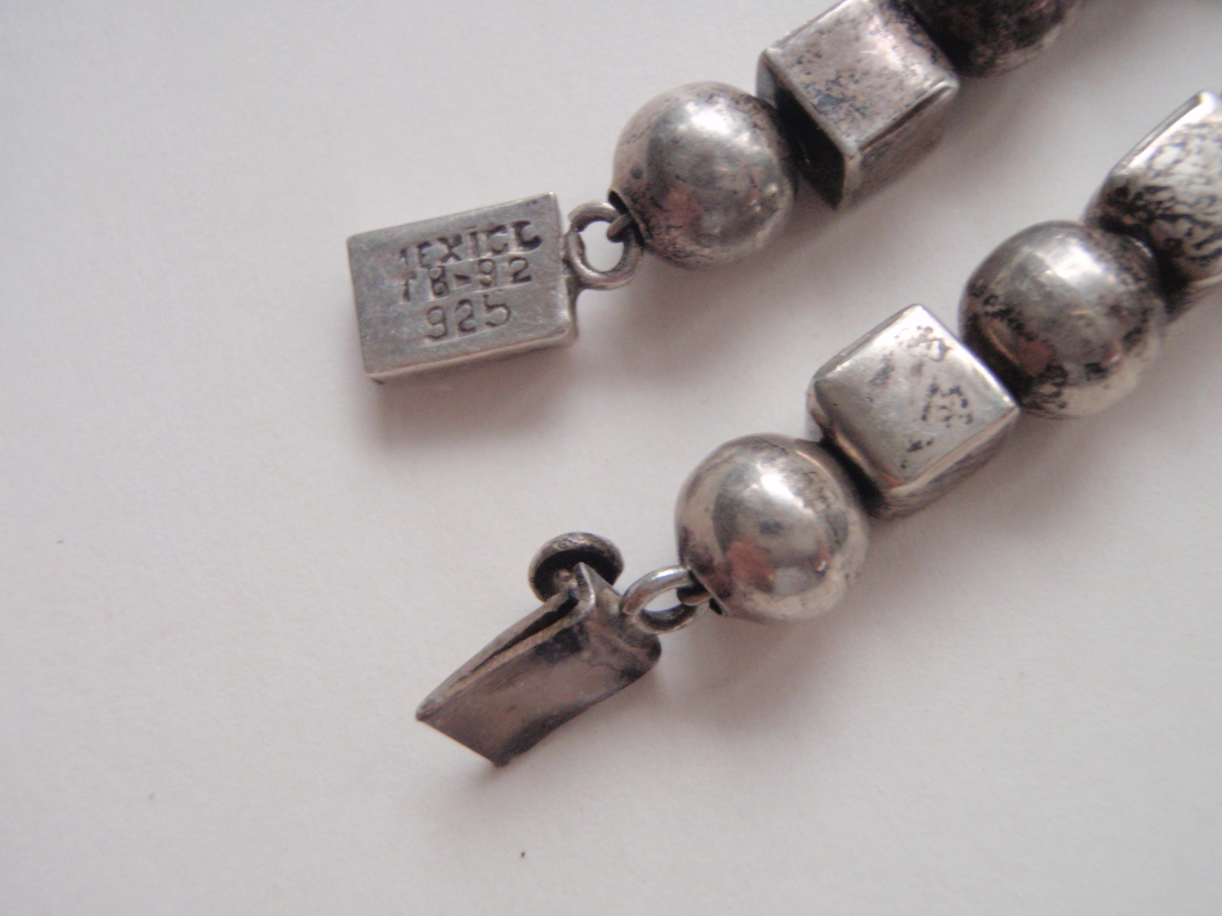 24 Inch Taxco Mexican Silver Cubes and Balls Necklace