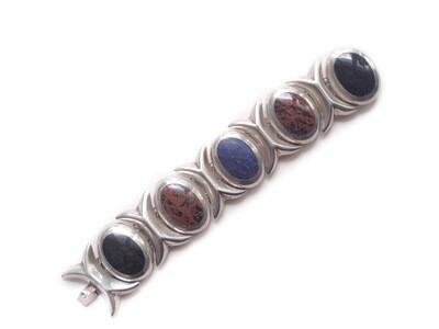 Chunky Mexican Silver Multi Stone X O Wide Cuff Bracelet