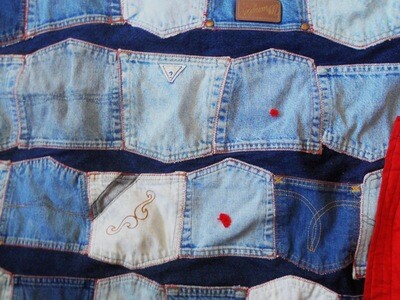 LARGE 74 x 74 Blue Jean Denim Pocket Quilt Throw Blanket