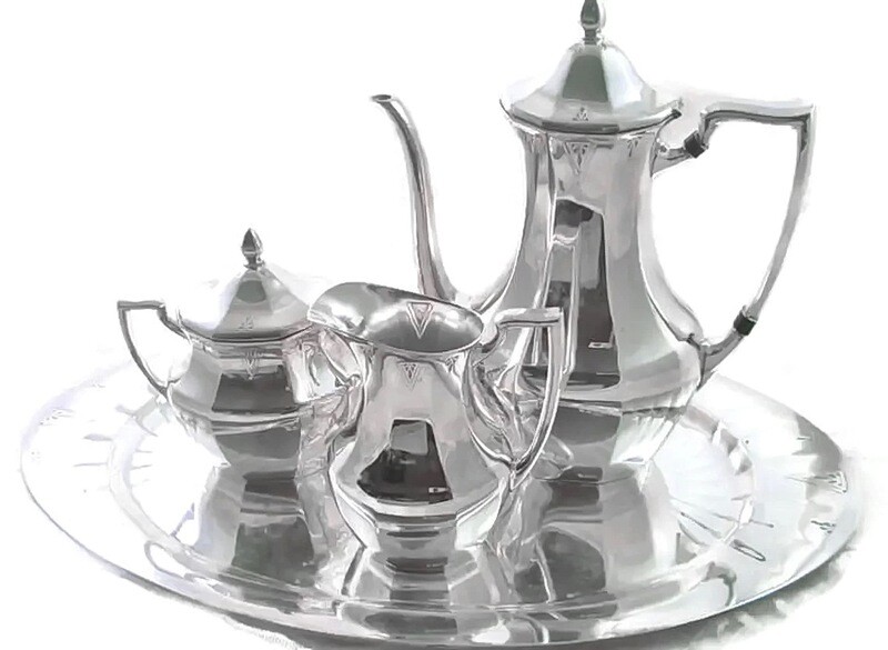 1920's Art Deco Jazz Age Silver Coffee Service