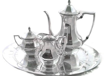 1920's Art Deco Jazz Age Silver Coffee Service
