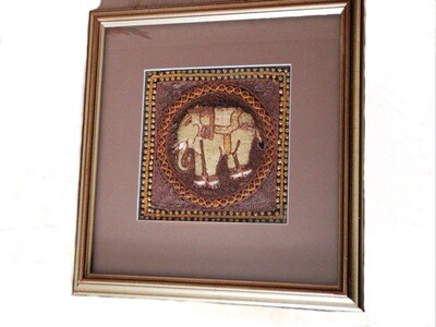 Burmese Framed Elephant Hand Stitched Wall Art