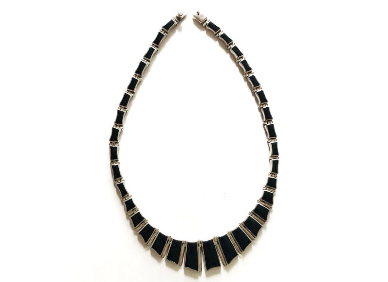 MCM Taxco 950 Silver Onyx Hinged High Fashion Necklace