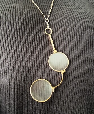 Antique French Lorgnette Steampunk Eyeglasses Magnifier Necklace