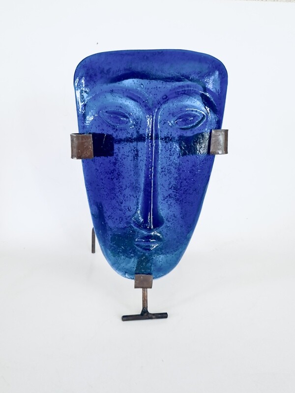 After Kosta Boda Blue Face Mask Candle Holder