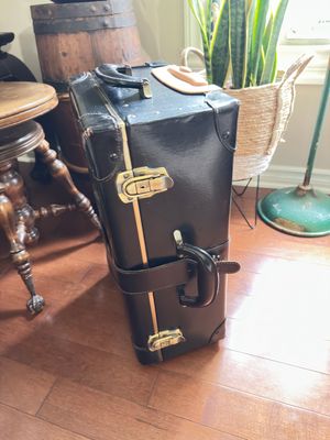 Mackage Black Leather Trunk Rolling Trolley Suitcase