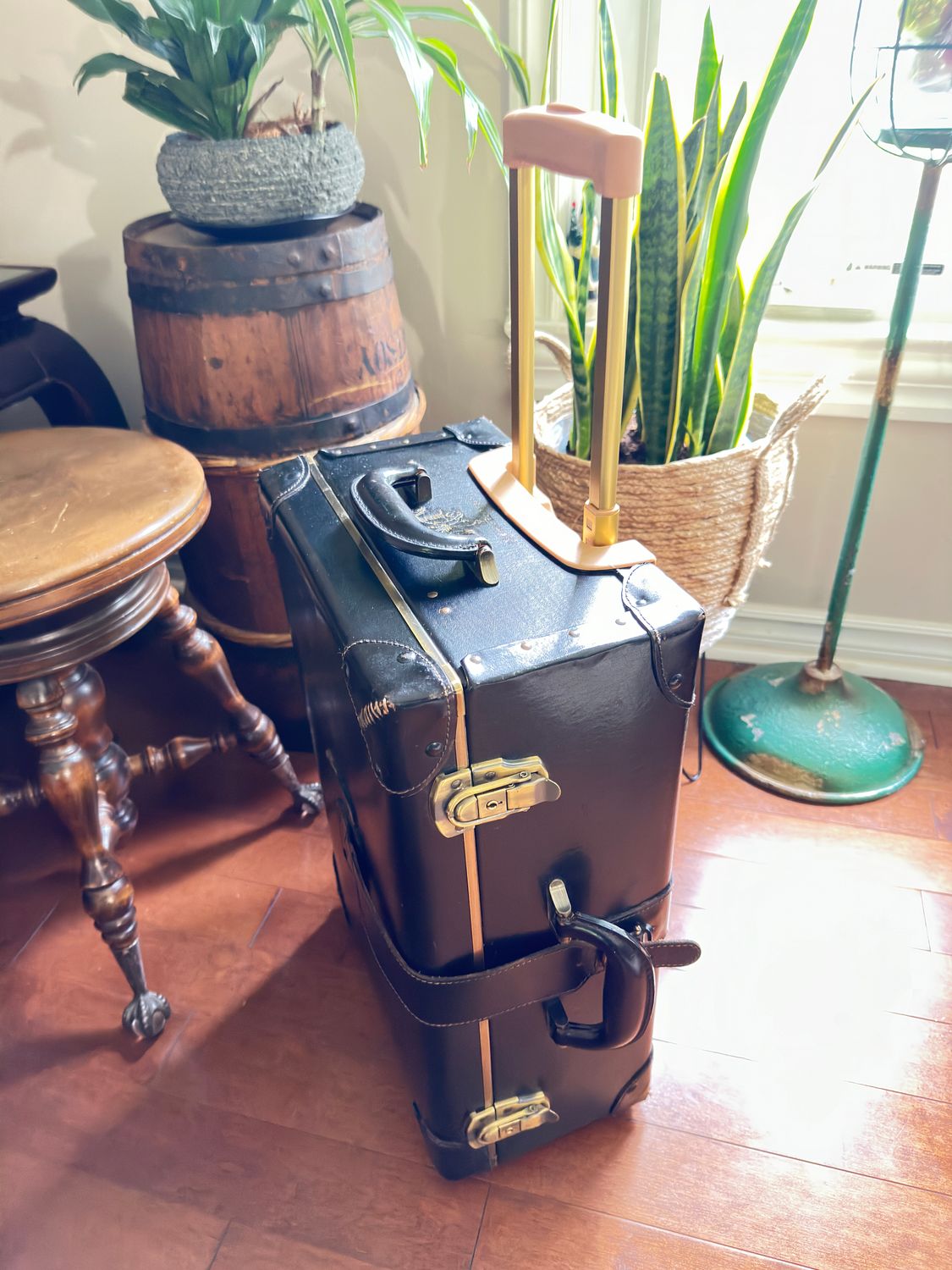 Mackage Black Leather Trunk Rolling Trolley Suitcase