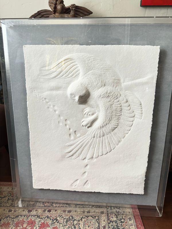 Al Glassford Owl in Flight Bas Relief Plexiglass 3D Framed