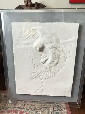 Al Glassford Owl in Flight Bas Relief Plexiglass 3D Framed