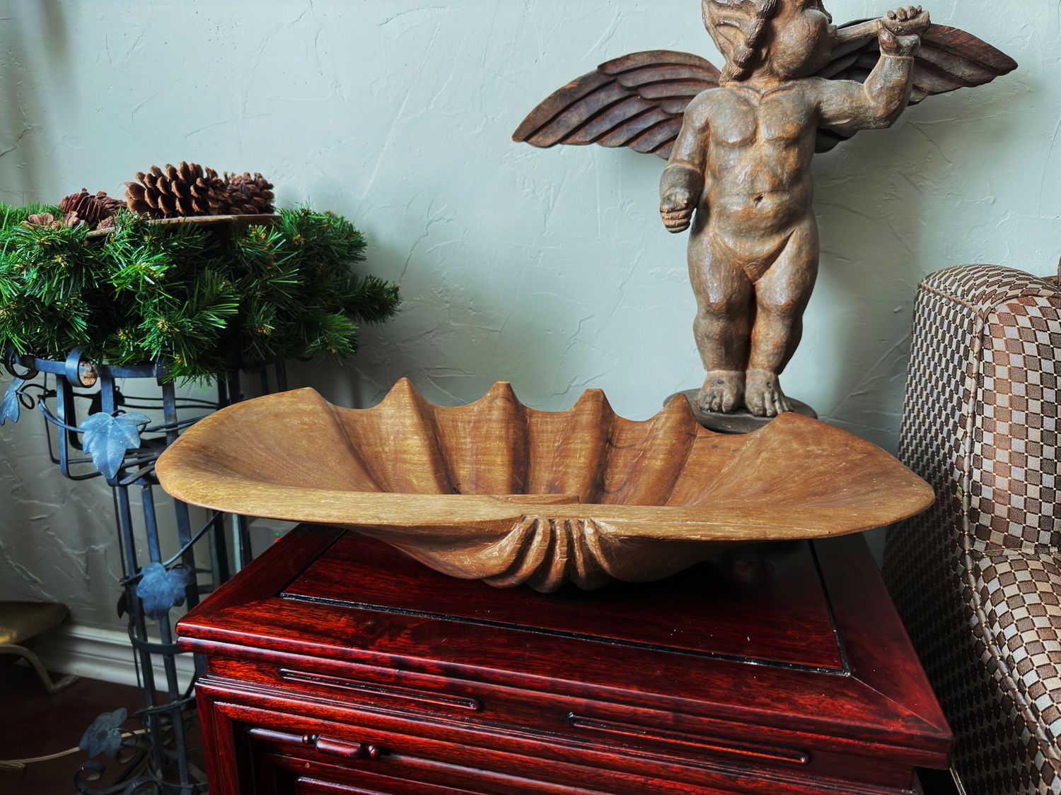 Antique Quebec Primitive Portable Shell Baptism Font