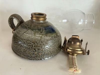 Mid Century Vtg OOAK Stoneware Oil Lamp Signed