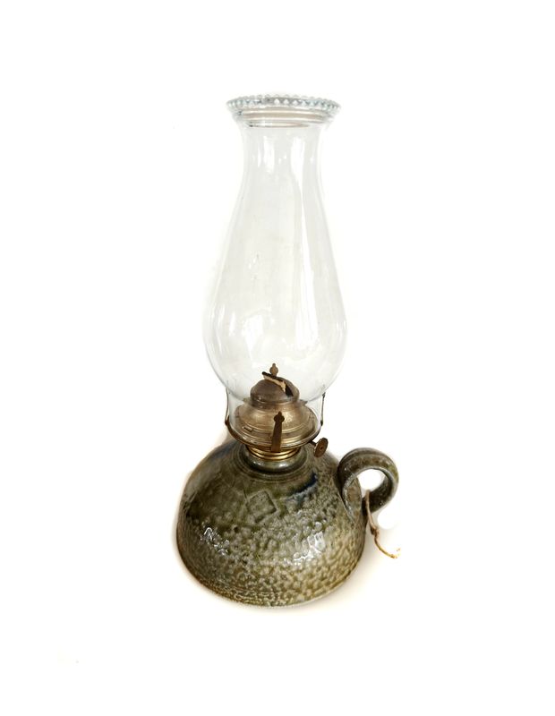 Mid Century Vtg OOAK Stoneware Oil Lamp Signed